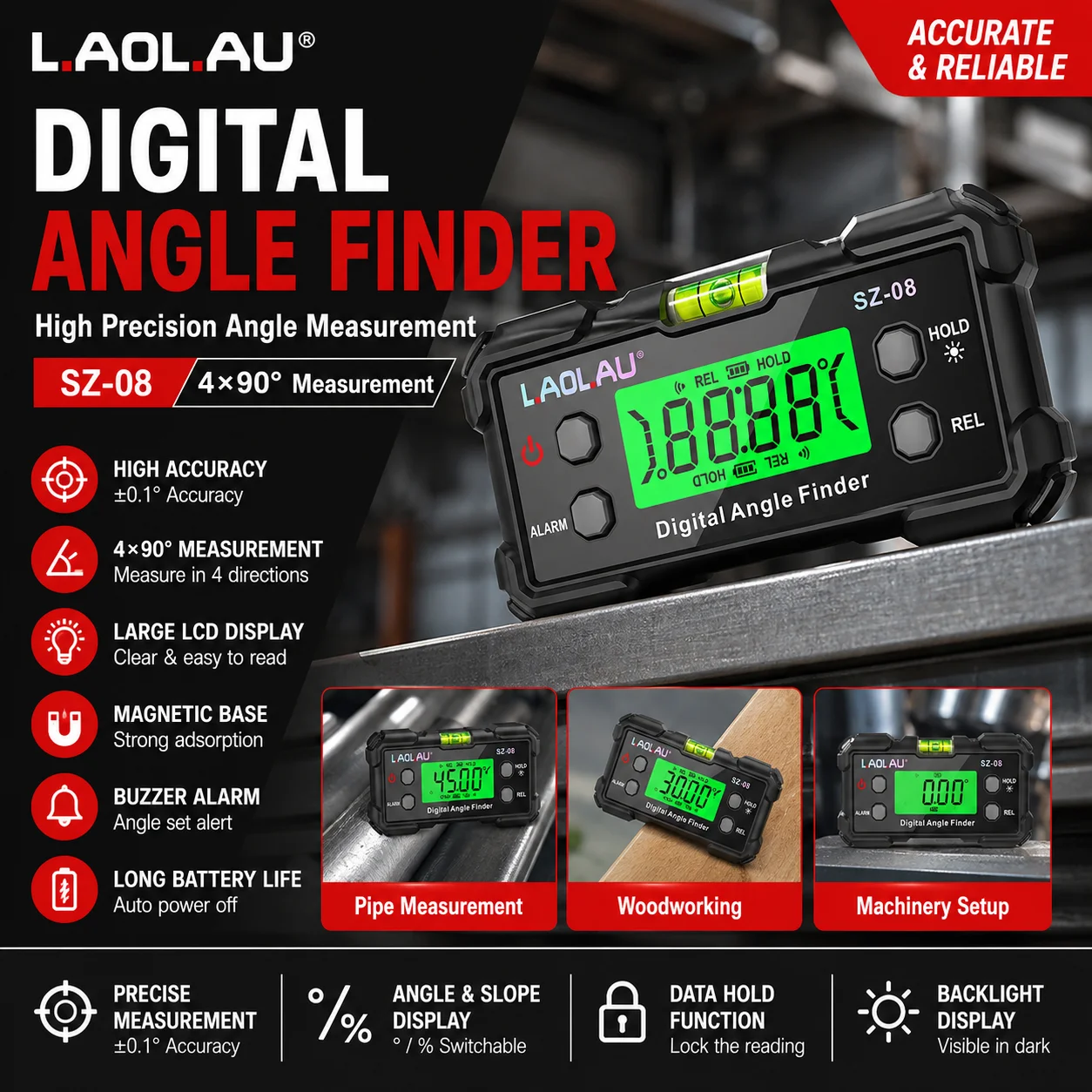 Diy Electronics Storage - Digitaler Winkelmesser mit Libelle, magnetischer elektronischer