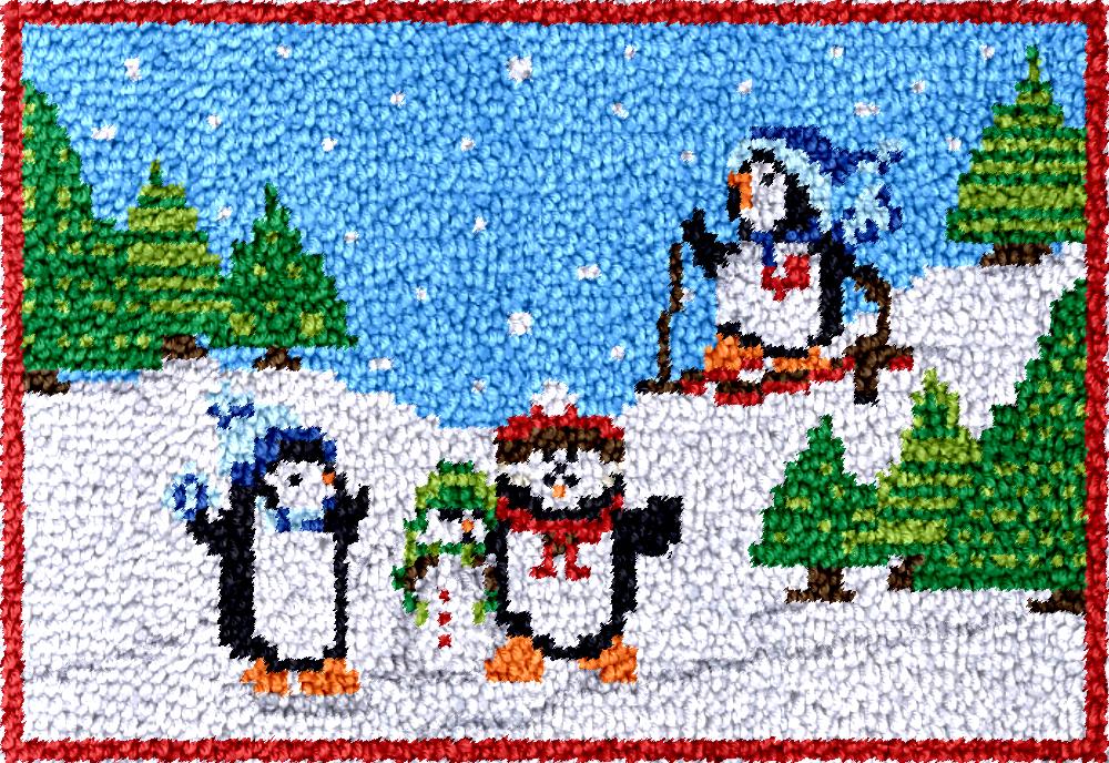 Hobby Diy Electronics Kit - Pinguine Knüpfhaken-Teppich-Sets mit bedruckter Leinwand, DIY-Teppich-Stickset,